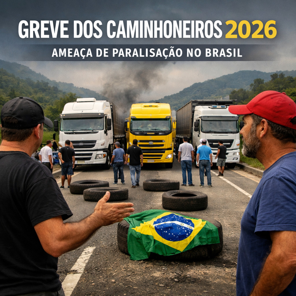 Caminhoneiros em rodovia brasileira durante possível paralisação em 2026