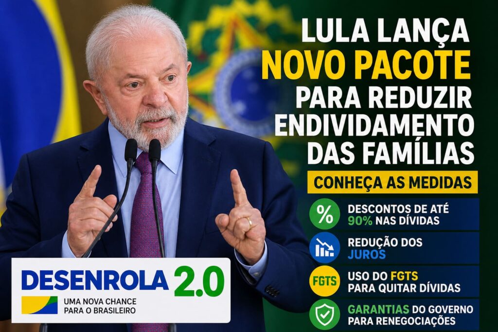 presidente Lula anunciando programa econômico para renegociação de dívidas no Brasil