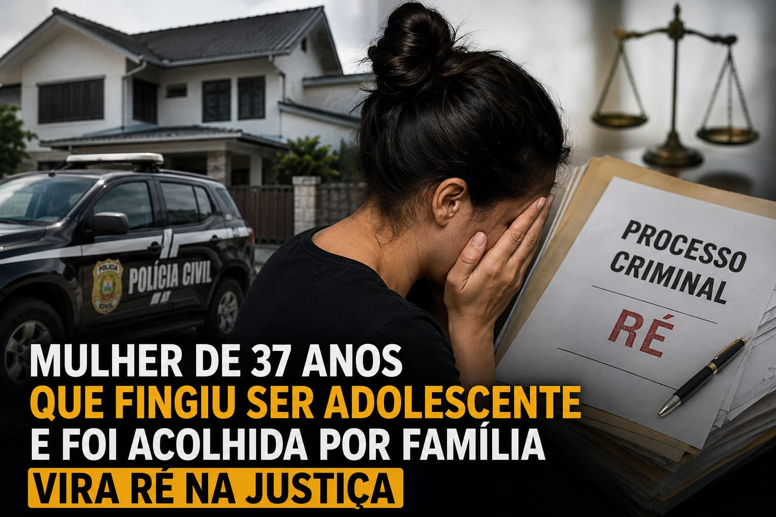 Mulher investigada por se passar por adolescente de 12 anos em Santa Catarina durante investigação policial sobre falsa identidade e estelionato.